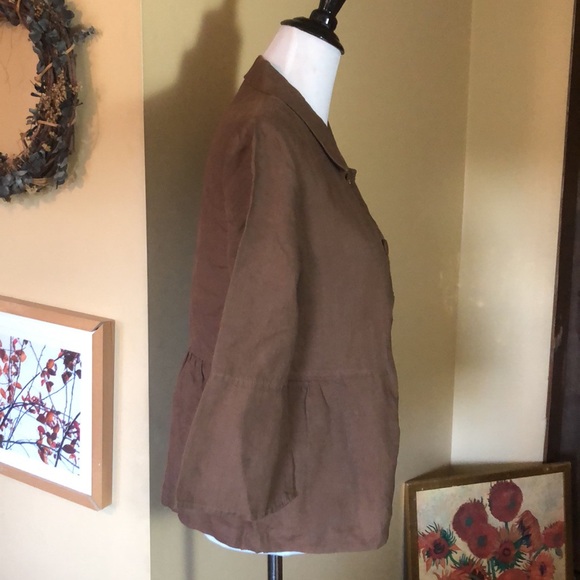 J JILL size Medium 100% Linen Jacket Empire BellSleeve LagenLook Fabric Buttons - Picture 3 of 16